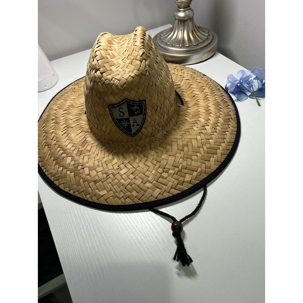 SA Co Straw Sun Hat Mens‎ Wide Brim Lifeguard Fishing American Flag Grey Black